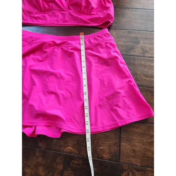 EUC Yonique Hot Pink Skirted Bikini Set - High- Waisted Tummy Control 20W Swim - Picture 8 of 11